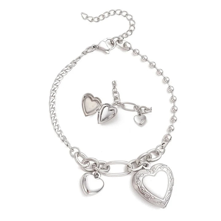 Bracelet acier inoxydable double cœur