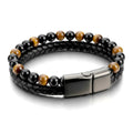 Bracelet souple en cuir tressé et perles Œil de tigre