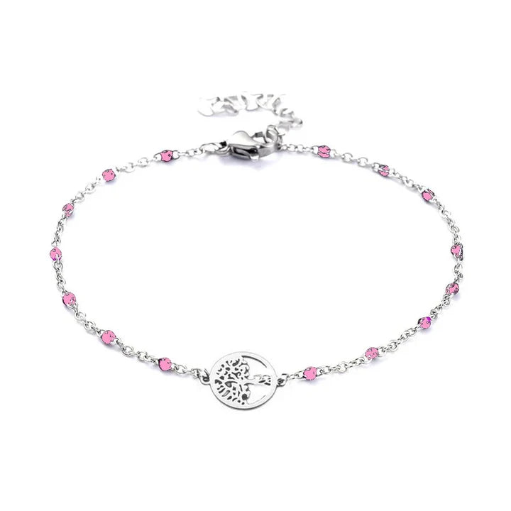Bracelet maille forçat rose arbre de vie